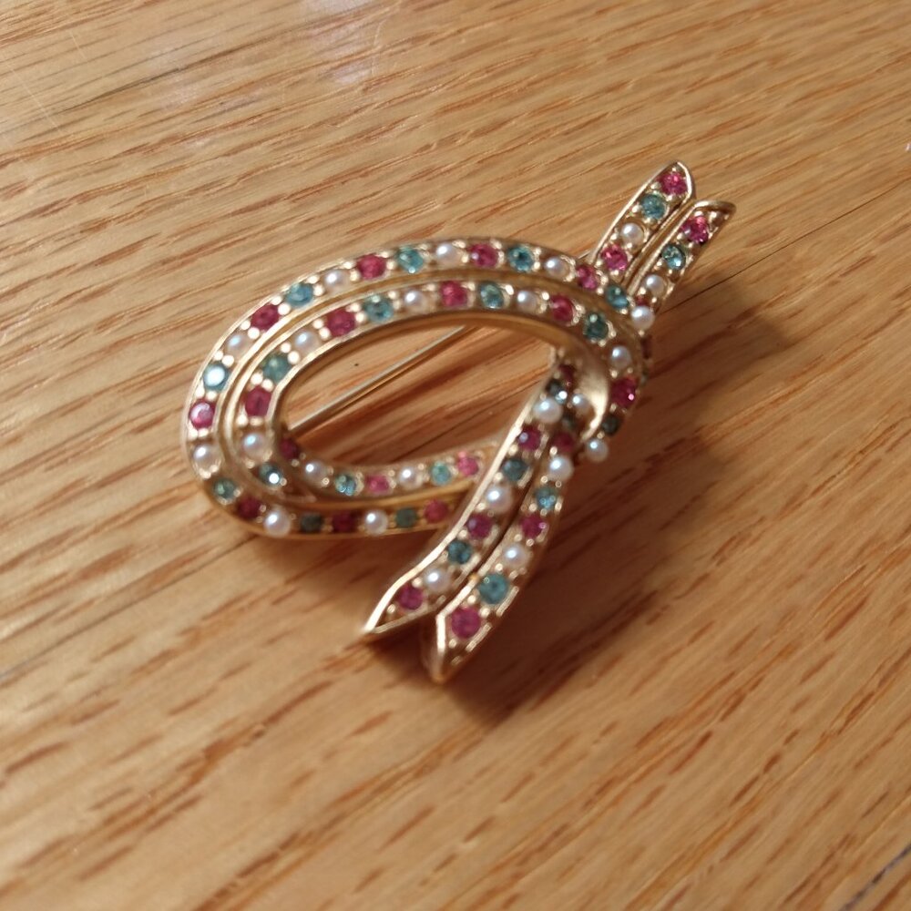 Vintage D'Orlan Buried Treasure Ribbon Knot Brooch Colorful Jewelry Collectible - Picture 8 of 8